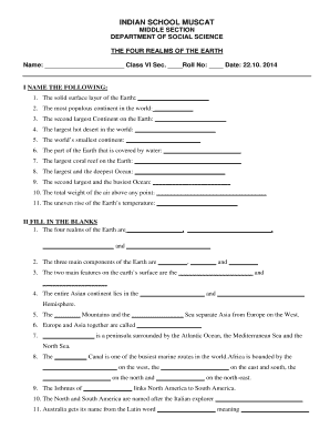 The Four Realms of the Earth Class 6 Worksheet  Form