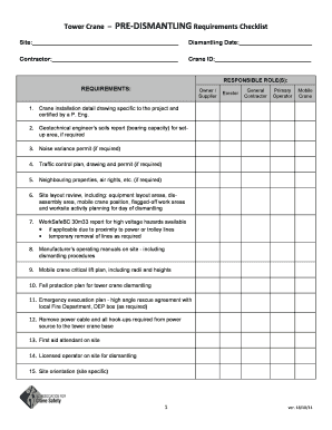 Tower Crane Pre DISMANTLING Requirements V21 Best Practice Checklists  Form