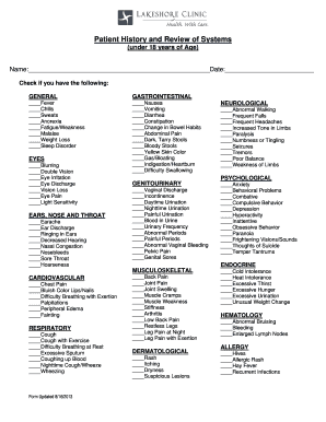 Review of Systems Vs Physical Exam  Form