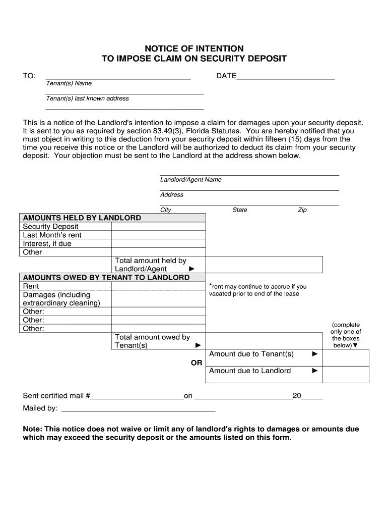 SECURITY DEPOSIT CLAIM FORM