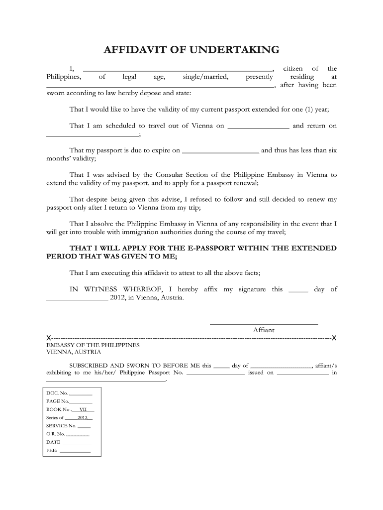 Affidavit of Undertaking  Form