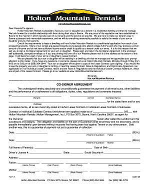 Holton Mountain Rentals Co Signer Agreement  Form