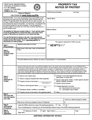  Protest Form Harris County Appraisal District 2013