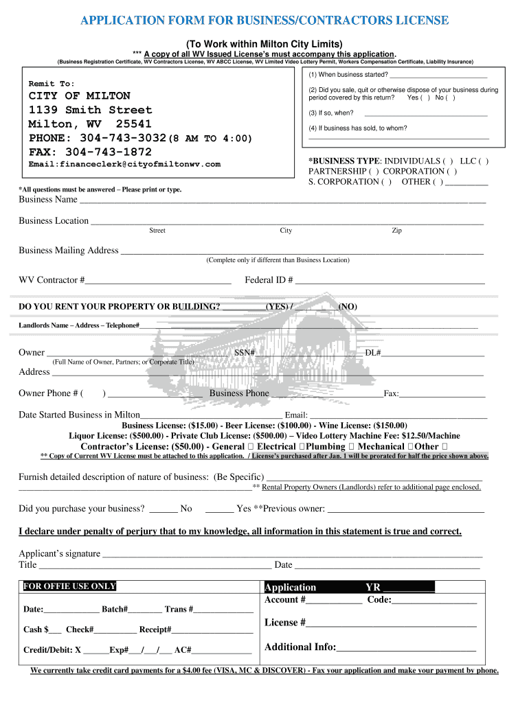 Wv Milton Business  Form