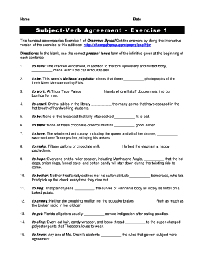 Subject Verb Agreement Examples with Answers PDF  Form