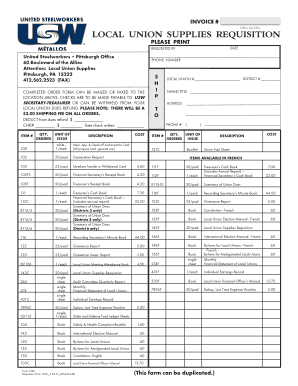 Usw Supplies  Form