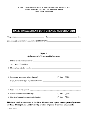 Philadelphia Case Management Memo  Form