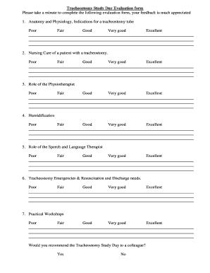 Tracheostomy Study Day Evaluation Form