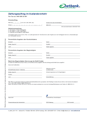 Zahlungsauftrag Im Auslandsverkehr Netbank AG  Form