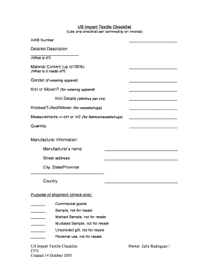 U S Textile Checklist Fcx Co  Form