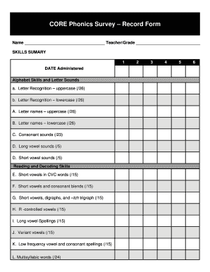 Core Phonics Survey Record Form