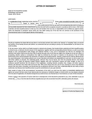 Indemnity Agreement Bpi  Form