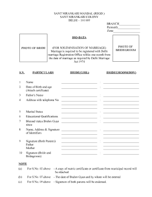 Nirankari Marriage Registration Form