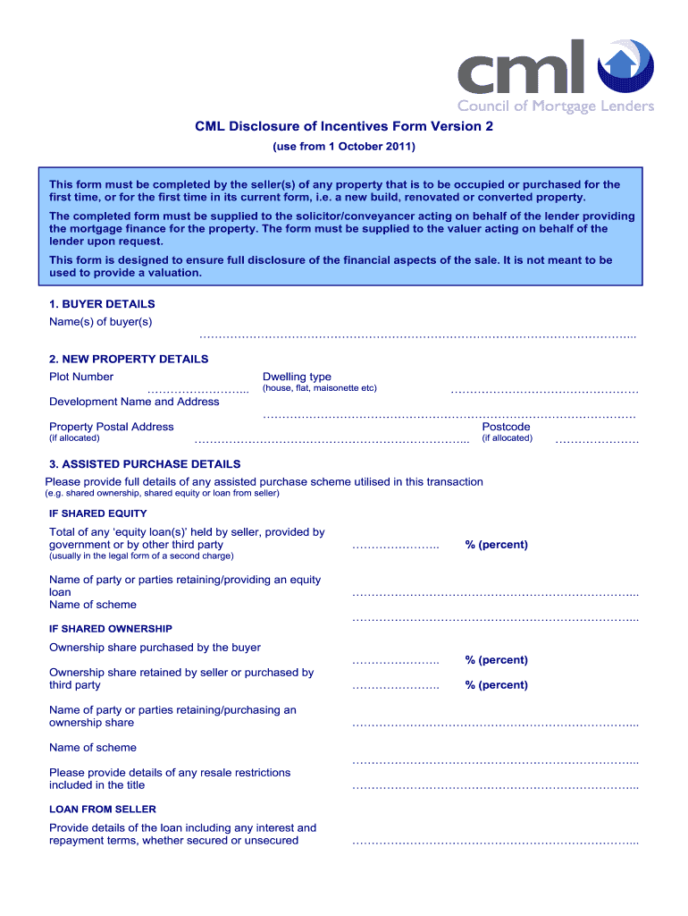 CML Disclosure of Incentives BFormb  Consultations Rics