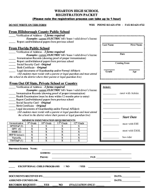 Wharton High School Registration  Form