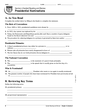 Section 4 Guided Reading and Review Presidential Nominations  Form