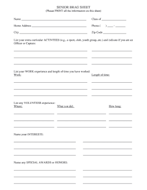 Senior Brag Sheet  Form