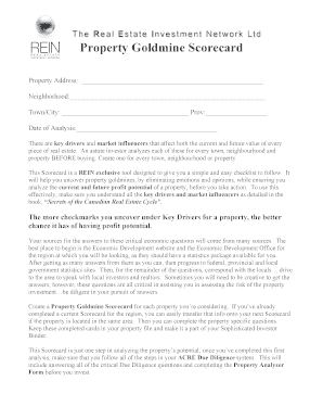 Property Goldmine Scorecard Real Estate Investment Network  Form