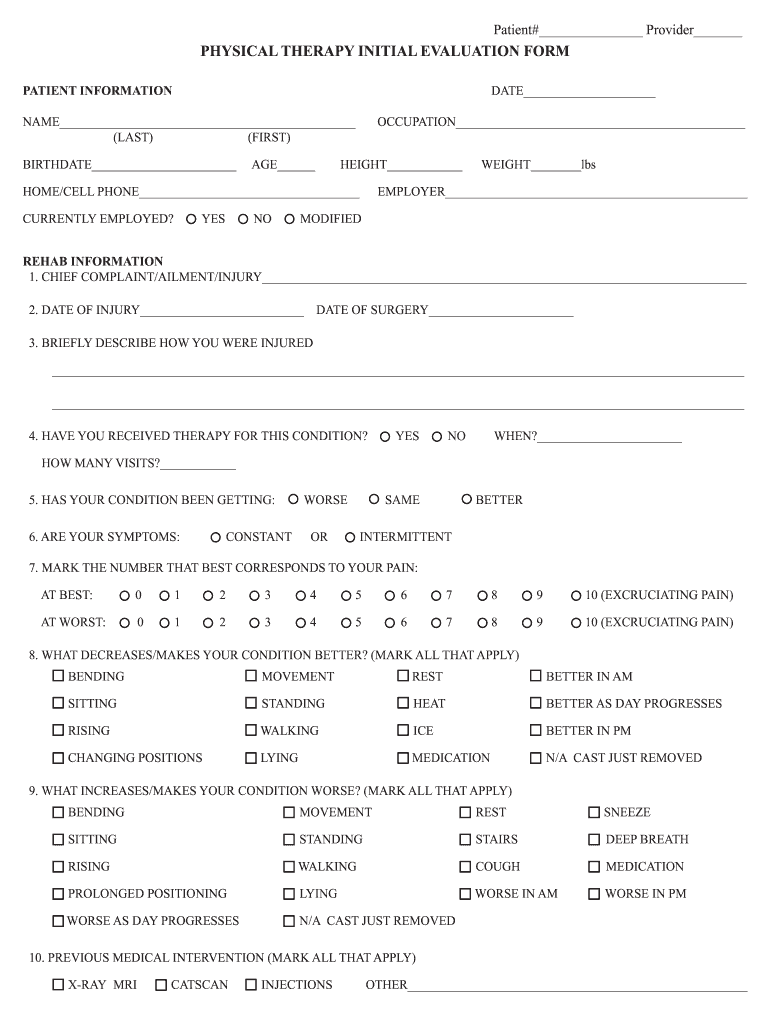 Physical Therapy Evaluation Form