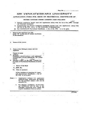 Sv University Degree Certificate Download  Form