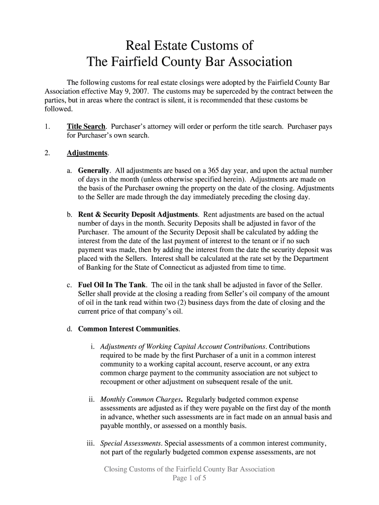  Fairfield County Bar Association Closing Customs 2007-2024