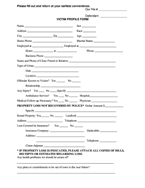 Victim Profile Template  Form