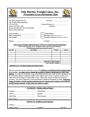 Oak Harbor Freight Claim  Form