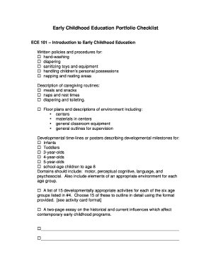 Early Childhood Education Portfolio Checklist  Form