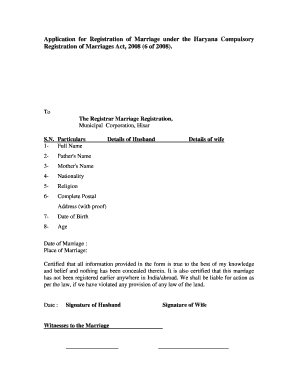 Haryana Marriage Registration Form PDF