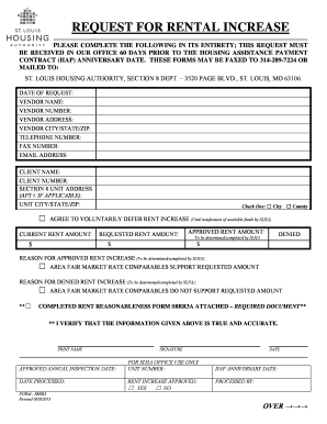 REQUEST for RENTAL INCREASE the St Louis Housing Authority Slha  Form