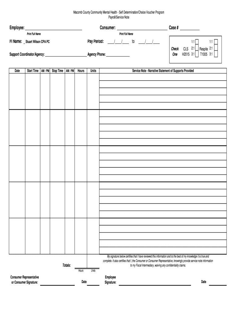 Macomb County Timesheet  Stuart Wilson CPA PC  Form