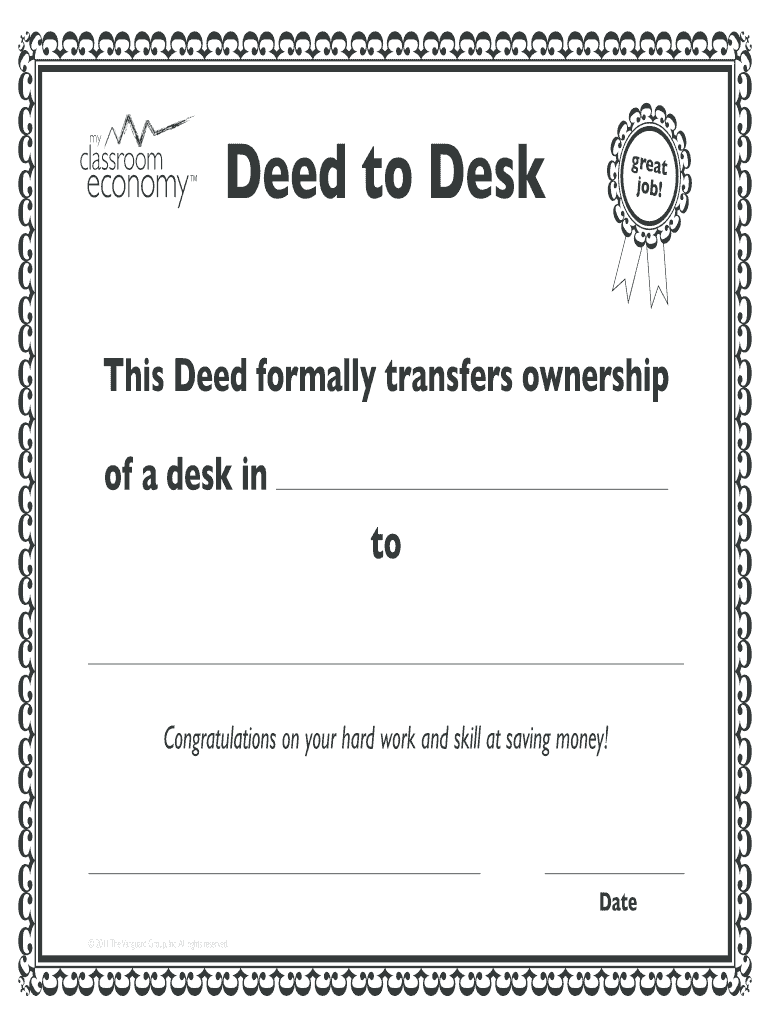 Deed to Desk My Classroom Economy  Form