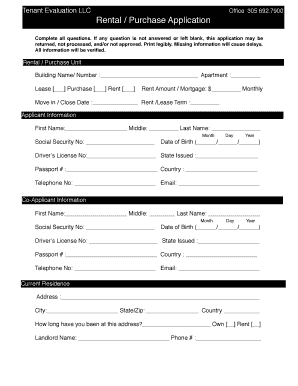 Tenant Evaluation Form