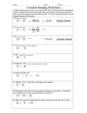 Covalent Bonding Worksheet Answers  Form