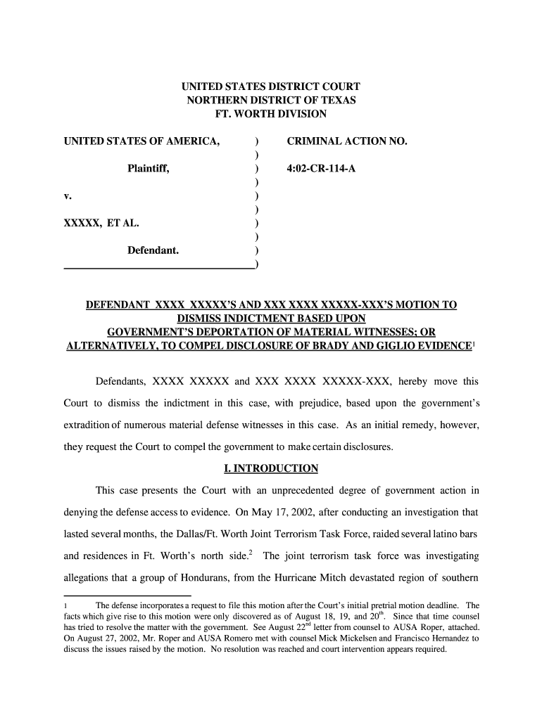 Motion to Dismiss Indictment Motion to Dismiss Indictment Deportation  Form