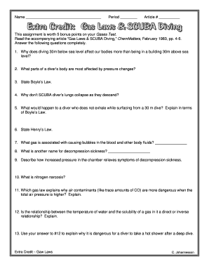 Gas Laws and Scuba Diving Answer Key PDF  Form