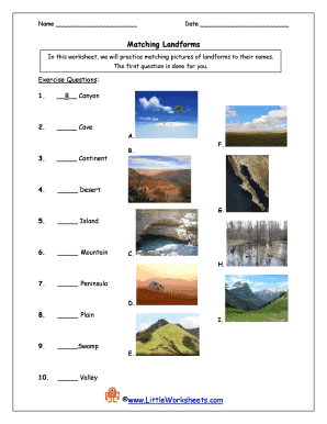 Matching Landforms Worksheet