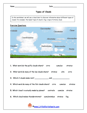 Types of Clouds Worksheet  Form