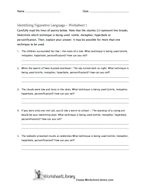 Figurative Language Worksheet 1 Answer Key  Form