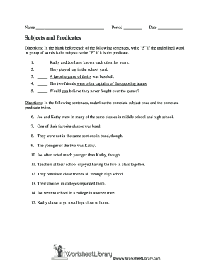 Subjects and Predicates Worksheet Library  Form