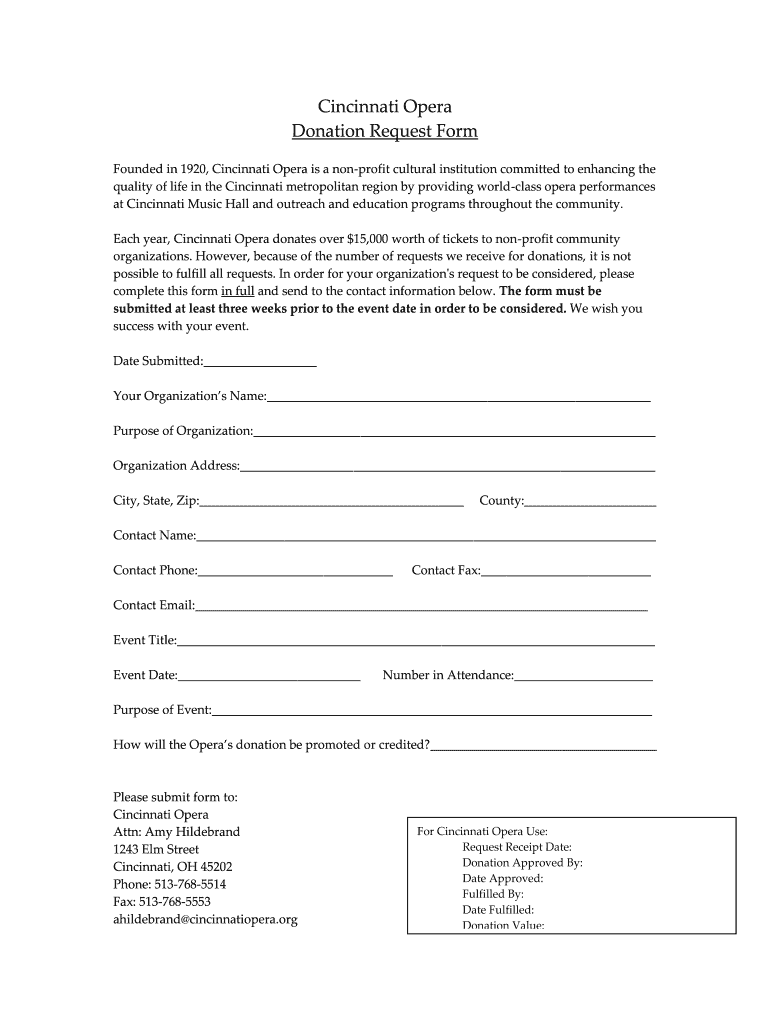 Get and Sign Cincinnati Donation Request  Form