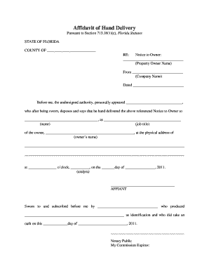 Affidavit of Delivery  Form