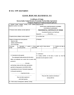 India Korea Cepa Certificate of Origin Format