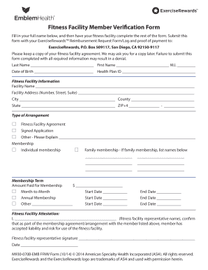 Fitness Facility Member Verification Form