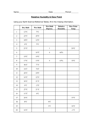 Relative Humidity Answer Key  Form