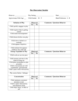 Play Observation Checklist  Form