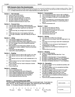 NAME DATE PDR Oswestry Neck Pain Questionnaire This Questionnaire is Designed to Enable Us to Understand How Much Your Neck Pain  Form