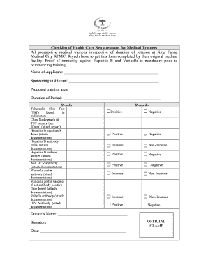 Checklist of Health Care Requirements for Medical Trainees Pnu Edu  Form