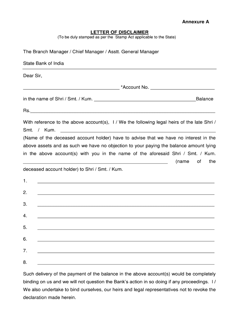 Letter of Disclaimer Canara Bank  Form