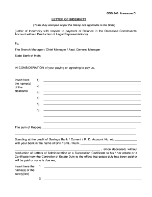 Sbi Letter of Indemnity  Form